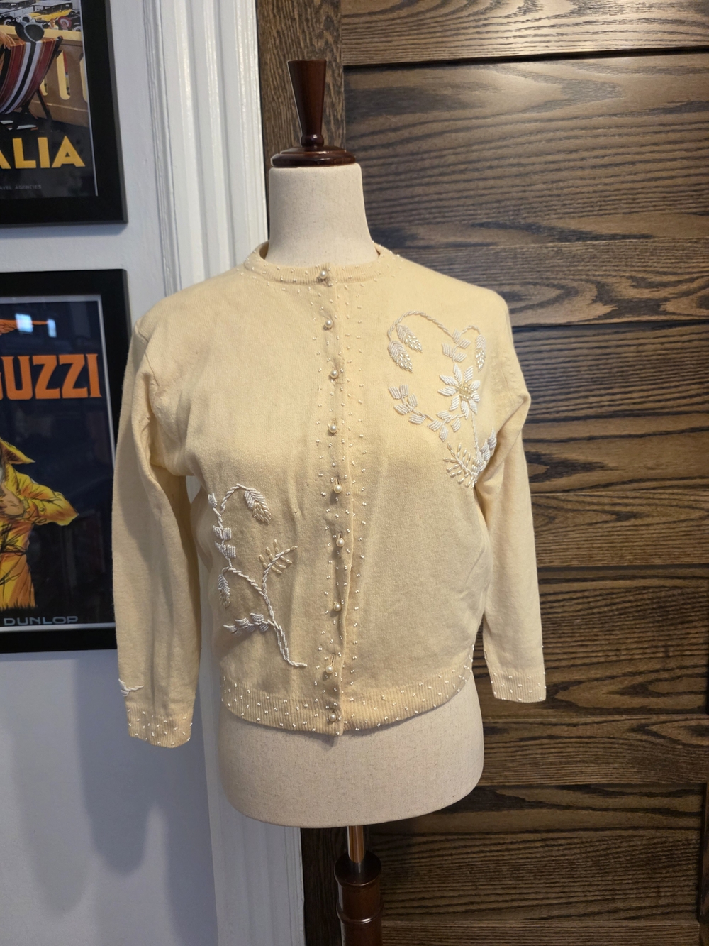 True Vintage 1950s Beaded Lambs wool Angora Cardigan - Size 38